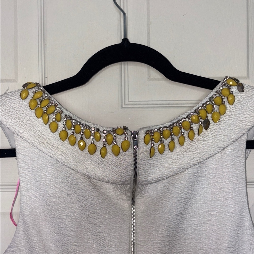 Betsey Johnson White Yellow Jeweled Flare Dress Size 8 - Picture 5 of 8